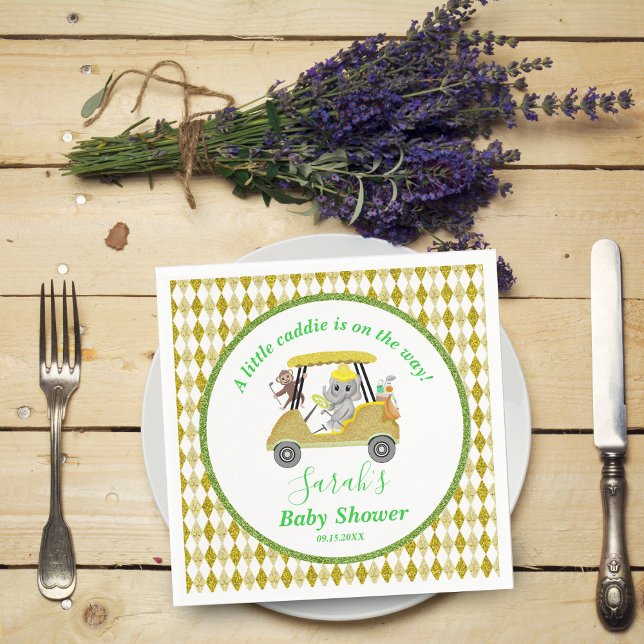 Glitter Elephant & Monkey Golf Baby Shower Return Napkins (Creator Uploaded)