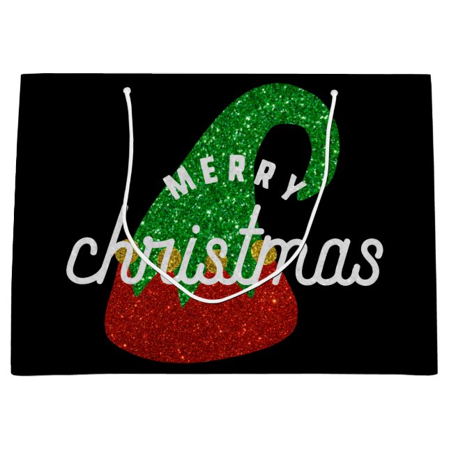 Glitter Elf Hat Large Gift Bag (Front)