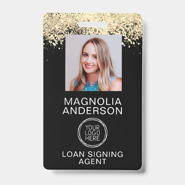 Glitter Employee Photo Logo Barcode Name Badge (Front)