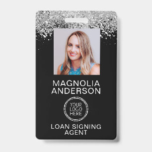 Glitter Employee Photo Logo Barcode Name Badge