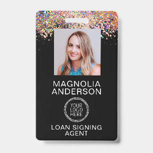 Glitter Employee Photo Logo Barcode Name Badge