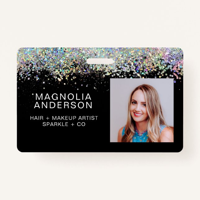 Glitter Employee Photo Name Barcode Badge (Front)