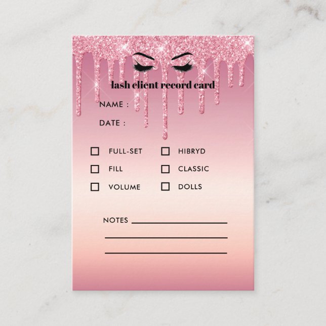 Glitter Eyelash Extension Client Consultation  Business Card (Front)
