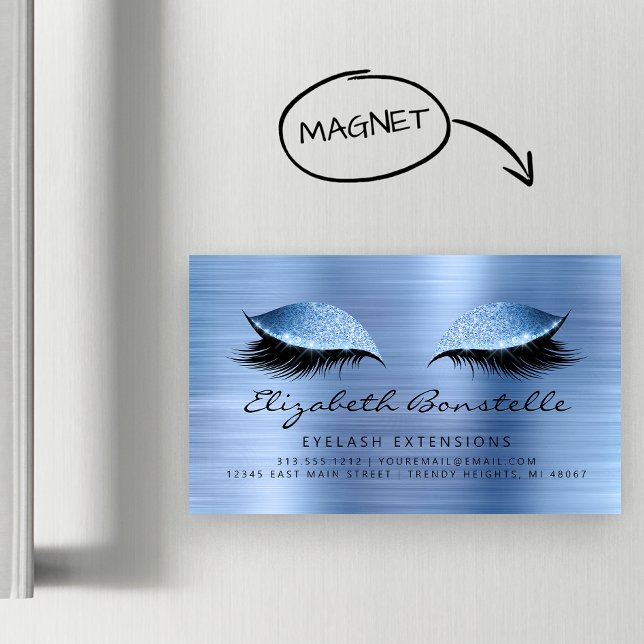 Glitter Eyes Brushed Metal Lash Extensions Blue Business Card Magnet (Creator Uploaded)