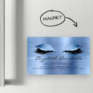 Glitter Eyes Brushed Metal Lash Extensions Blue Business Card Magnet