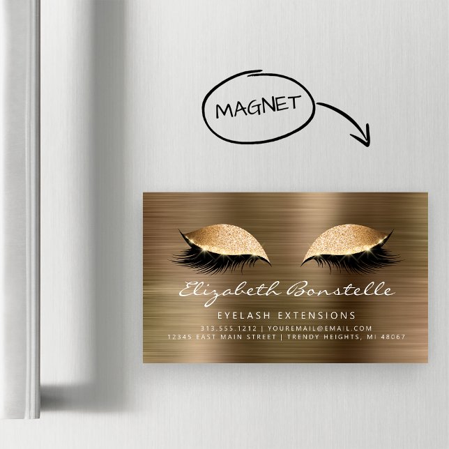 Glitter Eyes Brushed Metal Lash Extensions Gold Business Card Magnet (Creator Uploaded)