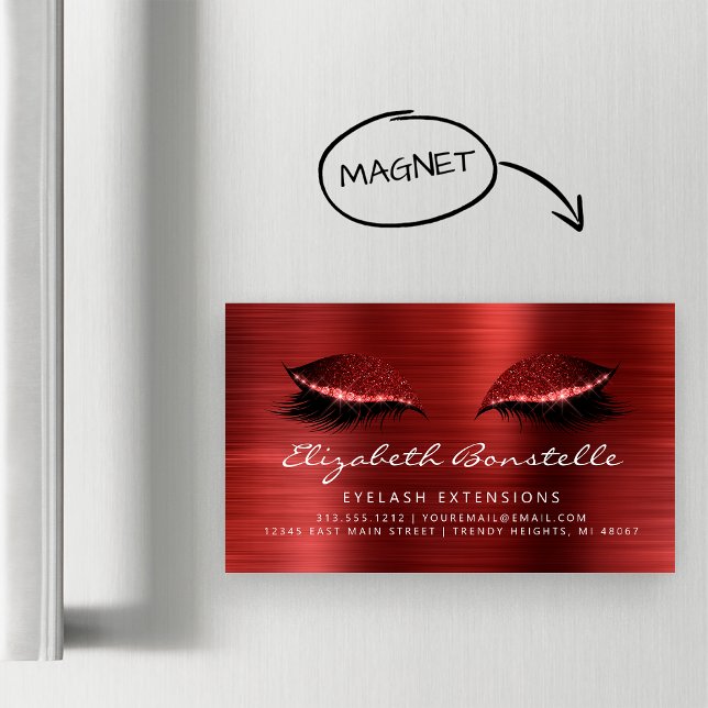 Glitter Eyes Brushed Metal Lash Extensions Red Business Card Magnet (Creator Uploaded)
