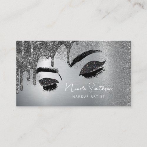 Glitter Eyes Brushed Metal Makeup Artist Silver Business Card