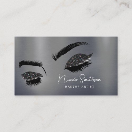 Glitter Eyes Brushed Metal Makeup Artist Silver Business Card