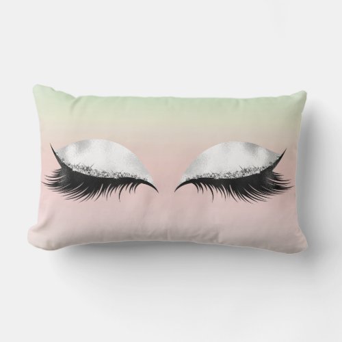 Glitter Eyes Makeup Confetti Pink Green Ombre Lumbar Pillow