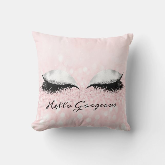 Glitter Eyes Makeup Lashes Pink Girly Gorgeous Throw Pillow (Front)