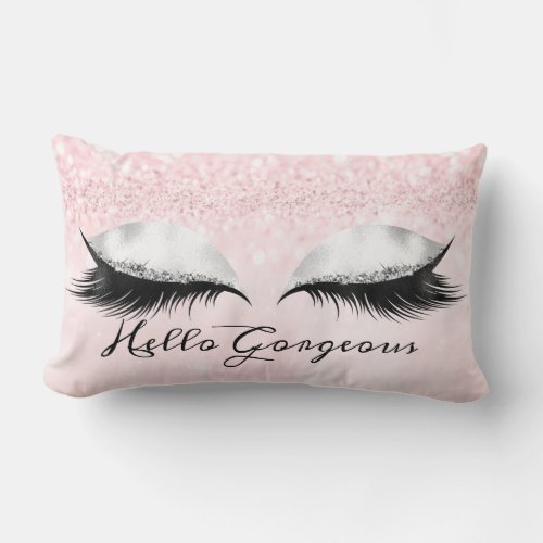 Glitter Eyes Makeup Lashes Pink Pastel Gorgeous Lumbar Pillow