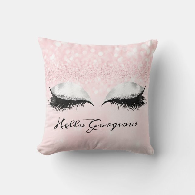 Glitter Eyes Makeup Lashes Pink Pastel Gorgeous Throw Pillow (Front)
