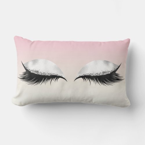 Glitter Eyes Makeup Lashes Pink Pastel Ombre Lumbar Pillow