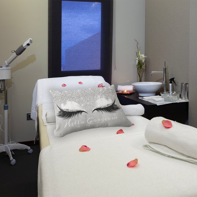 Glitter Eyes Makeup Lashes Silver Hello Gorgeous Lumbar Pillow (Glitter Eyes Makeup Lashes Silver Hello Gorgeous Lumbar Pillow)