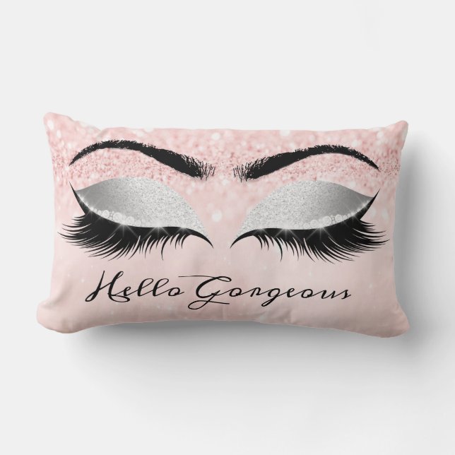 Glitter Eyes Makeup Lashes Silver Pink Gorgeous Lumbar Pillow (Front)