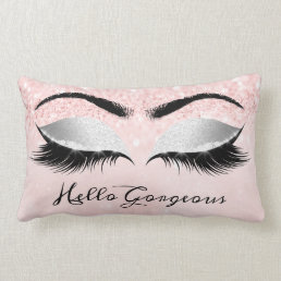 Glitter Eyes Makeup Lashes Silver Pink Gorgeous Lumbar Pillow