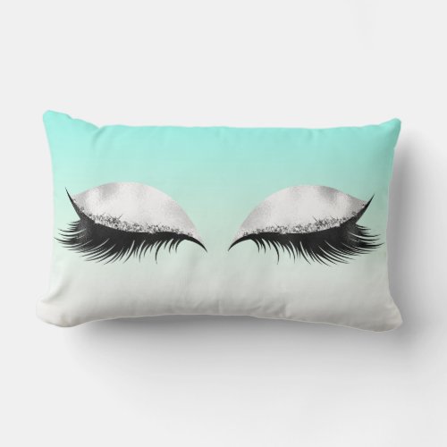 Glitter Eyes Makeup Lashes Turquoise Pastel Ombre Lumbar Pillow