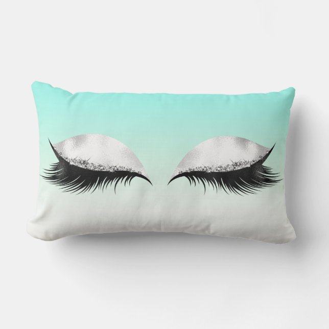 Glitter Eyes Makeup Lashes Turquoise Pastel Ombre Lumbar Pillow (Front)