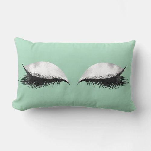 Glitter Eyes Makeup Salmon Black White Girly Mint Lumbar Pillow