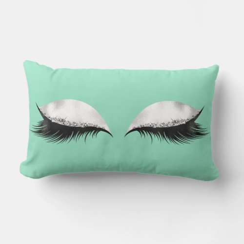 Glitter Eyes Makeup Salmon Black White Mint Green Lumbar Pillow