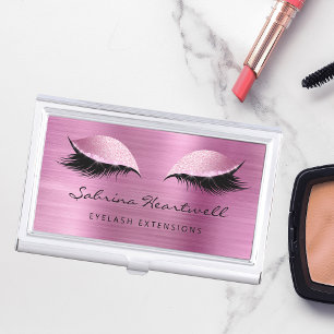 Glitter Eyes Pink Metallic Lash Extension Business Card Case