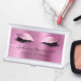 Glitter Eyes Pink Metallic Lash Extension Business Card Case
