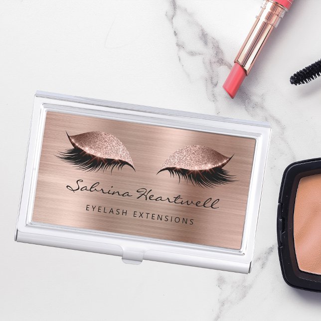 Glitter Eyes Rose Gold Metallic Lash Extension Business Card Case (Creator Uploaded)