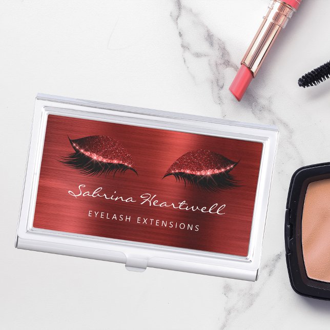 Glitter Eyes Ruby Red Metallic Lash Extension Business Card Case (Creator Uploaded)