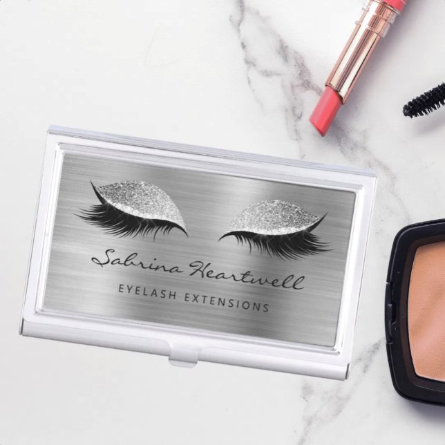 Glitter Eyes Silver Metallic Lash Extension Business Card Case (Creator Uploaded)