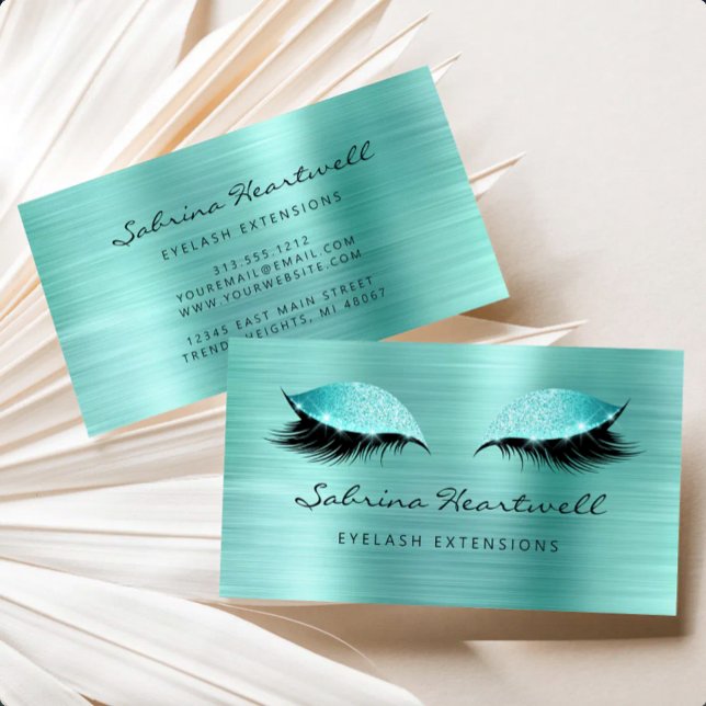 Glitter Eyes Turquoise Metallic Lash Extension Business Card (Creator Uploaded)