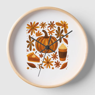 Glitter Fall Floral Pumpkin Thankgiving Clock