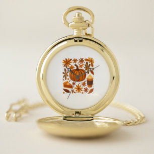 Glitter Fall Floral Pumpkin Thankgiving Pocket Watch