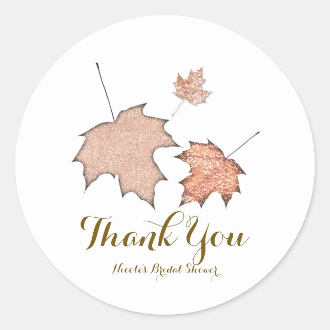 Glitter Fall Leaves Winter Golden Autumn Party Classic Round Sticker (Front)
