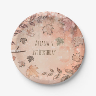 Glitter Fall Leaves Winter Golden Autumn Party Paper Plates