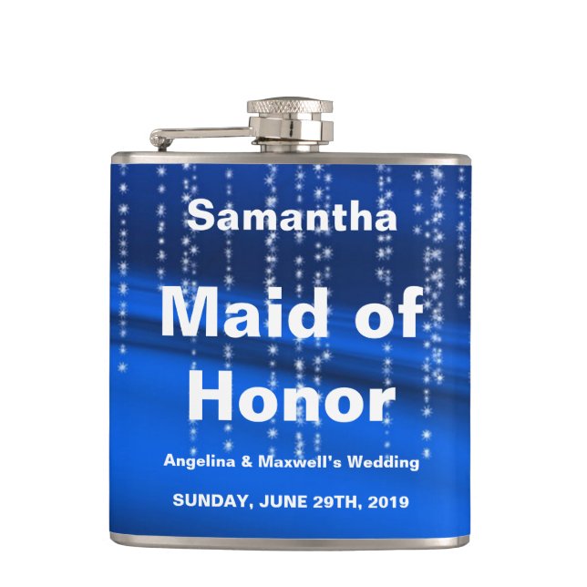 Glitter Faux Foil Confetti Look Maid of Honor Hip Flask (Front)