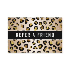 Glitter  faux gold luxe leopard Referral Customer Business Card