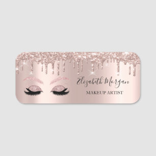 Glitter Faux Lashes,Drips,Rose Gold Makeup Name Tag