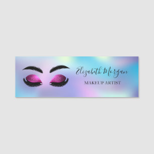 Glitter Faux Lashes,Holographic Makeup artist Name Tag