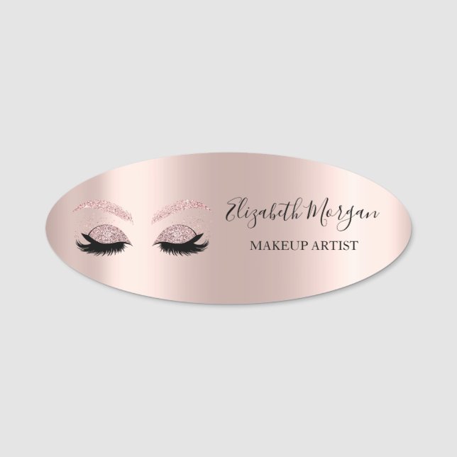 Glitter Faux Lashes,Rose Gold Makeup Name Tag (Front)