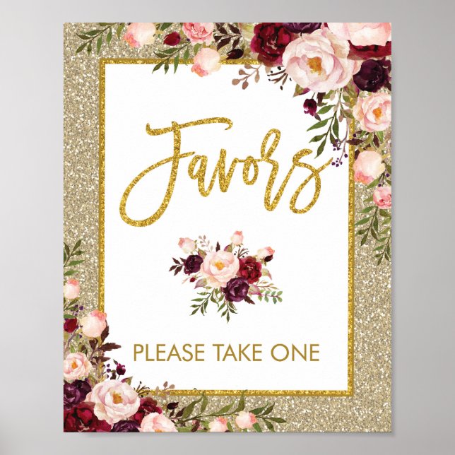 Glitter Favors Sign Floral Wedding Bridal Decor (Front)