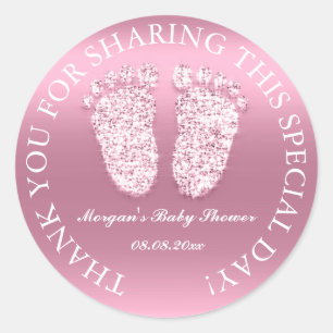 Glitter Feet Baby Shower Favor Thank Pink Girl Classic Round Sticker