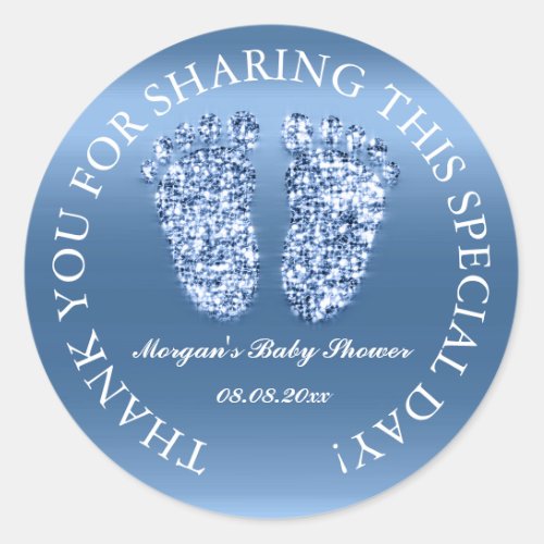 Glitter Feet Baby Shower Favor Thank You Blue Boy Classic Round Sticker