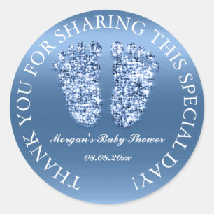 Glitter Feet Baby Shower Favor Thank You Blue Boy Classic Round Sticker