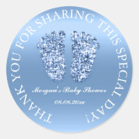 Glitter Feet Baby Shower Favor Thank You Blue Boy Classic Round Sticker