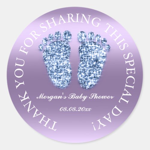 Glitter Feet Baby Shower Favor Thank You Blue Viol Classic Round Sticker