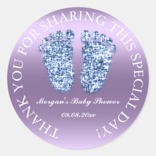Glitter Feet Baby Shower Favor Thank You Blue Viol Classic Round Sticker