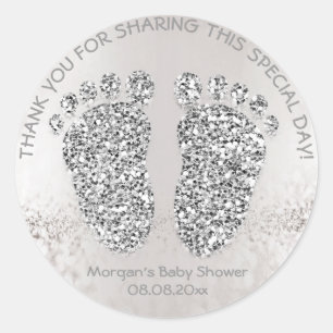 Glitter Feets Baby Shower Favor Thank You Gray Classic Round Sticker