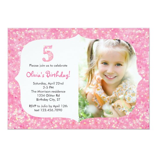 Glitter Fifth Birthday Invitation | Zazzle.com