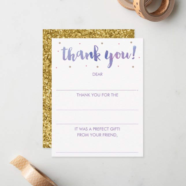 Glitter Fill In The Blank Purple Thank You Note Card (Front/Back In Situ)